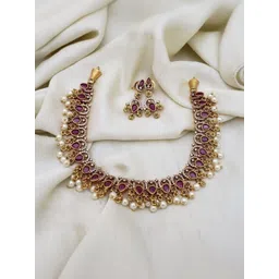 DIMMY Gold-Plated American Diamond Studded & Beaded Antique Jewellery Set image 1