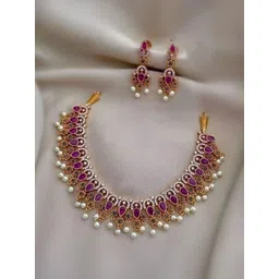 DIMMY Gold-Plated American Diamond Studded & Beaded Antique Jewellery Set image 3