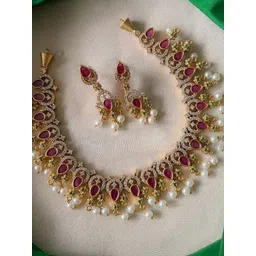 DIMMY Gold-Plated American Diamond Studded & Beaded Antique Jewellery Set image 5