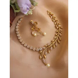 DIMMY Gold-Plated American Diamond Studded & Pearls Beaded Jewellery Set-picture-10