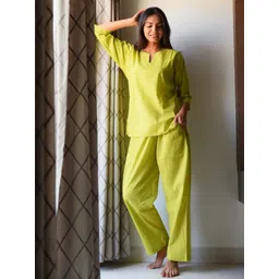 DIMPLE DESIGN STUDIO Notch Neck Pure Cotton Top with Pyjama-image-1