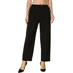 dimpy garments High Waist Straight Fit Women’s Full Length Black Solid Formal Trouser Pant-picture-1