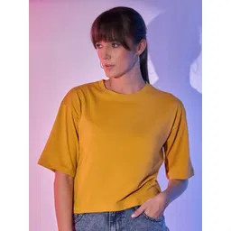DIMPY GARMENTS Round Neck Cotton Boxy Fit Crop T-shirt-picture-20