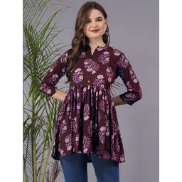 Dinaya Floral Print Mandarin Collar Top-picture-19