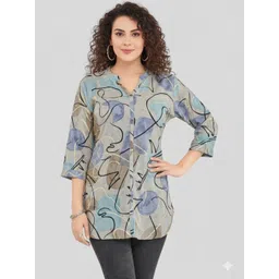 Dinaya Print Mandarin Collar Top-picture-12