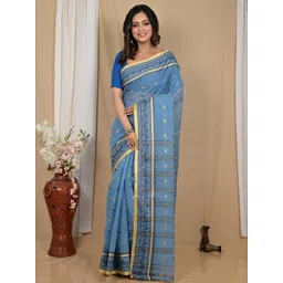 DipDiya Ethnic Motifs Zari Pure Cotton Taant Saree-picture-17