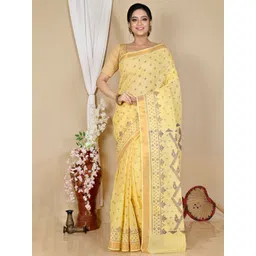 DipDiya Luvna Woven Design Zari Pure Cotton Taant Saree-picture-12