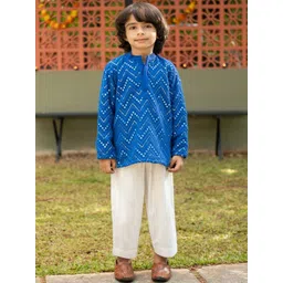 DISHA CREATIONZ Boys Printed Regular Mirror Work Silk Georgette Kurta with Pyjamas-picture-56