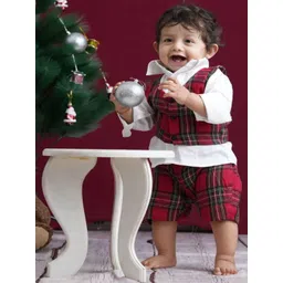 DISHA CREATIONZ Infant Boys Checked Pure Cotton Shirt with Shorts-picture-32