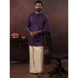 DISHA CREATIONZ Men Solid Kurta with Mundu-picture-32