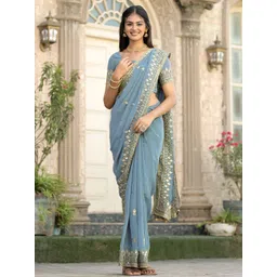 DISHA FASHION Floral Embroidered Mirror Work Banarasi Saree-picture-17