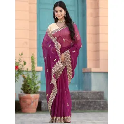 DISHA FASHION Floral Embroidered Mirror Work Saree-picture-30