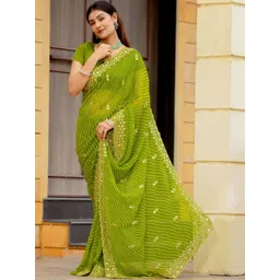 DISHA FASHION Woven Design Mirror Work Poly Georgette Heavy Work Banarasi Saree-picture-24