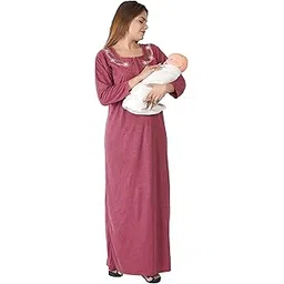 Disipro Premium Women's Full Sleeve Hosiery Cotton, Nursing, Feeding, Maternity Nighty - Zip Opening at Bust - Before and After Baby Multipurpose Night Dress TFM-33-picture-30