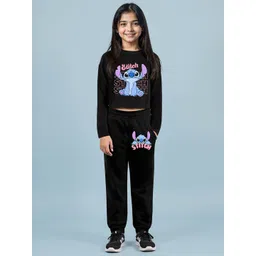 Disney By Miss and Chief Girls Stitch Printed Crop T-Shirt With Joggers-picture-31