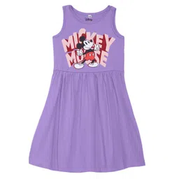 Disney by Wear Your Mind Girls Purple Mickey Mouse Printed Pure Cotton Fit & Flare Dress-image-49