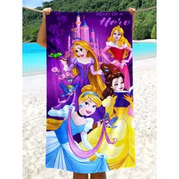 Disney Purple & Blue Princess Printed Cotton 350 GSM Bath Towel-picture-24