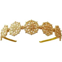 DIVAART Gifts Floral Kundan Studded Sheesh Patti Matha Patti Wedding Hairband Traditional Golden Celebrity Headband Hair Accessory Jewellery for Women and Girls Golden-picture-39