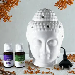 divasense Buddha Head Essential Oil Diffuser, White Ceramic Electric, with Lavender, Mogra Aroma Oil, Refill, Potpourri, Diffuser Set-picture-13