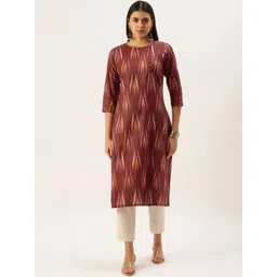 DIVASTRI Abstract Printed Round Neck Ikat Technique Straight Cotton Kurta-picture-36