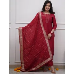 DIVASTRI Adults-Women Red Kurta Sets-picture-37