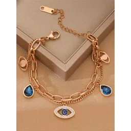 DIVASTRI American Diamond Antique Gold-Plated Multistrand Evil Eye Bracelet-picture-31