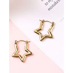 DIVASTRI Anti Tarnish Gold-Plated Star Shaped Hoop Earrings-picture-39