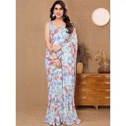 DIVASTRI Blue Printed Poly Georgette Sarees-picture-39