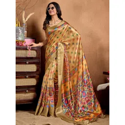 DIVASTRI Cream Printed Art Silk Sarees-picture-11