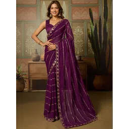 DIVASTRI Embellished Sequinned Pure Georgette Saree-picture-24