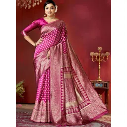 DIVASTRI Ethnic Motifs Woven Design Zari Pure Silk Banarasi Saree With Blouse Piece-picture-24