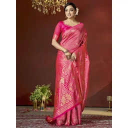 DIVASTRI Ethnic Motifs Woven Design Zari Pure Silk Banarasi Saree with Blouse Piece-picture-23