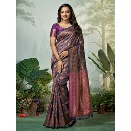 DIVASTRI Ethnic Motifs Woven Design Zari Pure Silk Banarasi Saree with Blouse Piece-picture-22