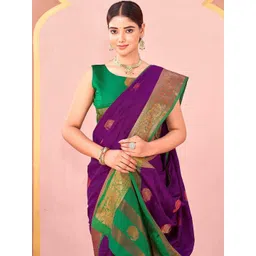 DIVASTRI Ethnic Motifs Zari Silk Blend Saree-picture-17