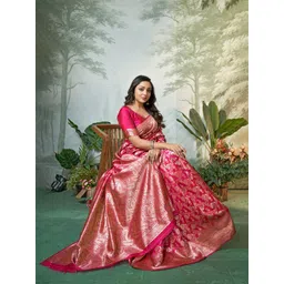 DIVASTRI Ethnic Motifs Zari Woven Design Pure Silk Banarasi Saree-picture-33