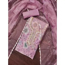 DIVASTRI Floral Embellished Beads & Stones Organza Unstitched Dress Material-picture-10