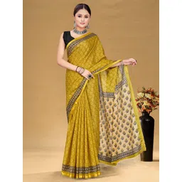 DIVASTRI Floral Printed Pure Cotton Designer Bagru Saree-picture-21