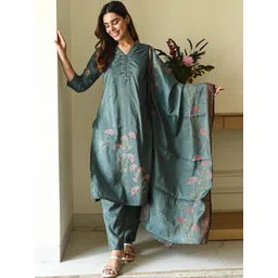DIVASTRI Floral Printed Regular Kurta With Patiala & Dupatta-picture-30