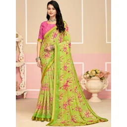 DIVASTRI Floral Printed Saree With Attached Border And Contrast Blouse Piece-picture-15