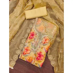 DIVASTRI Floral Printed Sequinned Organza Unstitched Dress Material-picture-30