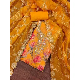 DIVASTRI Floral Printed Sequinned Organza Unstitched Dress Material-picture-34