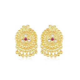 DIVASTRI Gold-Plated American Diamond Studded And Beaded Drop Earrings-picture-26