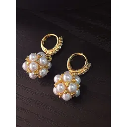 DIVASTRI Gold-Plated American Diamond Studded And Pearls Beaded Circular Hoop Earrings-picture-27