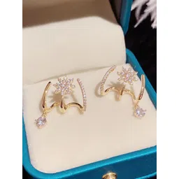 DIVASTRI Gold Plated American Diamond Studded Contemporary Korean Studs-picture-15