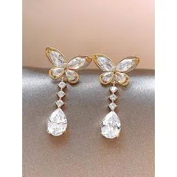 DIVASTRI Gold-Plated American Diamond Studded Korean Butterfly Quirky Drop Earrings-picture-13