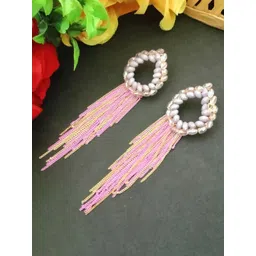 DIVASTRI Gold-Plated Artificial Beaded Contemporary Drop Earrings-picture-22