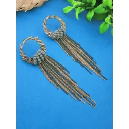 DIVASTRI Gold-Plated Artificial Beaded Contemporary Shaped Chain Drop Earrings-picture-36