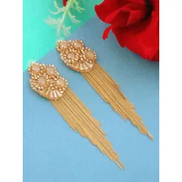 DIVASTRI Gold-Plated Artificial Beaded Floral Shaped Drop Earrings-picture-21