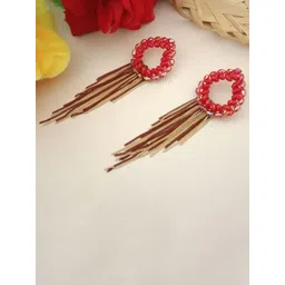 DIVASTRI Gold-Plated Artificial Beads Contemporary Shaped Drop Earrings-picture-29