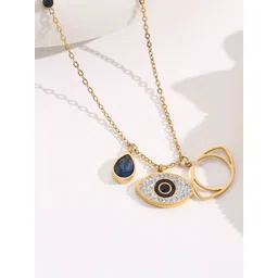 DIVASTRI Gold-Plated Artificial Stone Studded Stainless Steel Anti Tarnish Clover Pendants-picture-26